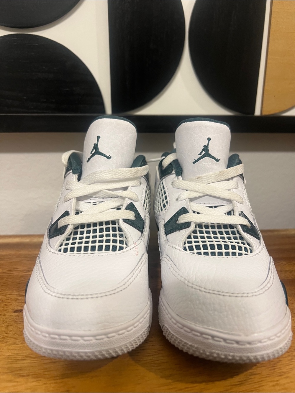 Nike Air Jordan 4 Retro White Dark Teal Green Sneakers Kids Size 10C
